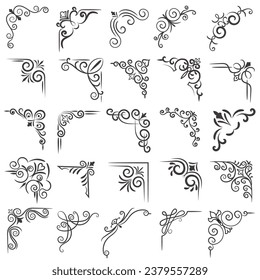 Vector illustration of decorative corner frame set. Set Hand Draw of Corners Different Shapes Flower Decoration Vector Design Doodle Sketch Style For Wedding And Banner