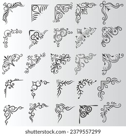 Illustration vectorielle de l'ensemble de cadres décoratifs d'angle. Ensemble Dessin à la main des coins Formes différentes Décoration Fleur Image Vectorielle Création Doodle Style Dessin Pour le mariage et la bannière