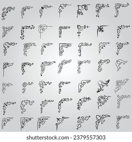 Vector illustration of decorative corner frame set. Set Hand Draw of Corners Different Shapes Flower Decoration Vector Design Doodle Sketch Style For Wedding And Banner