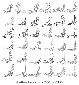 Vector illustration of decorative corner frame set. Set Hand Draw of Corners Different Shapes Flower Decoration Vector Design Doodle Sketch Style for Wedding And Banner. 