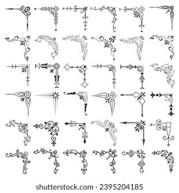 Vector illustration of decorative corner frame set. Set Hand Draw of Corners Different Shapes Flower Decoration Vector Design Doodle Sketch Style for Wedding And Banner. 