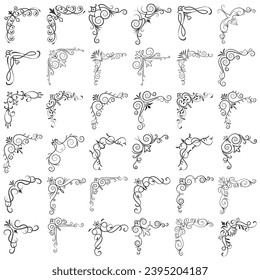 Vector illustration of decorative corner frame set. Set Hand Draw of Corners Different Shapes Flower Decoration Vector Design Doodle Sketch Style for Wedding And Banner. 