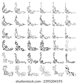 Vector illustration of decorative corner frame set. Set Hand Draw of Corners Different Shapes Flower Decoration Vector Design Doodle Sketch Style for Wedding And Banner. 