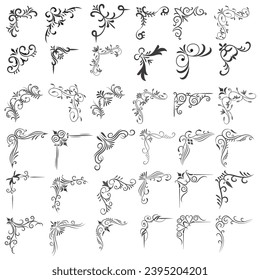 Vector illustration of decorative corner frame set. Set Hand Draw of Corners Different Shapes Flower Decoration Vector Design Doodle Sketch Style for Wedding And Banner. 