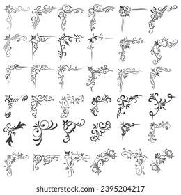 Vector illustration of decorative corner frame set. Set Hand Draw of Corners Different Shapes Flower Decoration Vector Design Doodle Sketch Style for Wedding And Banner. 