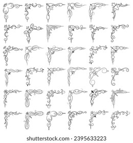Vector illustration of decorative corner frame set. Set Hand Draw of Corners Different Shapes Flower Decoration Vector Design Doodle Sketch Style for Wedding and Banner. 