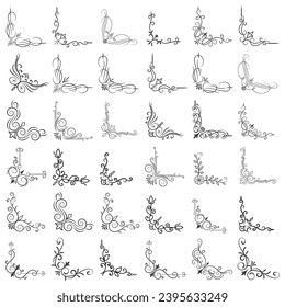 Vector illustration of decorative corner frame set. Set Hand Draw of Corners Different Shapes Flower Decoration Vector Design Doodle Sketch Style for Wedding and Banner. 