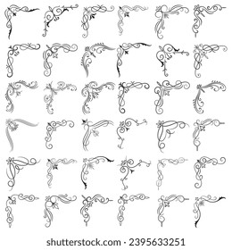 Vector illustration of decorative corner frame set. Set Hand Draw of Corners Different Shapes Flower Decoration Vector Design Doodle Sketch Style for Wedding and Banner. 