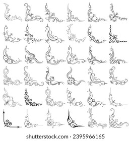 Vector illustration of decorative corner frame set. Set Hand Draw of Corners Different Shapes Flower Decoration Vector Design Doodle Sketch Style for Wedding and Banner. 