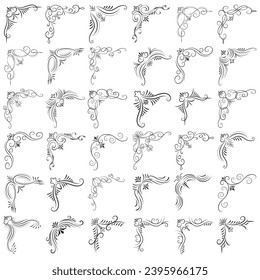 Vector illustration of decorative corner frame set. Set Hand Draw of Corners Different Shapes Flower Decoration Vector Design Doodle Sketch Style for Wedding and Banner. 