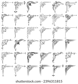 Vector illustration of decorative corner frame set. Set Hand Draw of Corners Different Shapes Flower Decoration Vector Design Doodle Sketch Style for Wedding and Banner. 