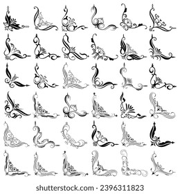 Vector illustration of decorative corner frame set. Set Hand Draw of Corners Different Shapes Flower Decoration Vector Design Doodle Sketch Style for Wedding and Banner. 