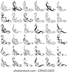 Vector illustration of decorative corner frame set. Set Hand Draw of Corners Different Shapes Flower Decoration Vector Design Doodle Sketch Style for Wedding and Banner. 