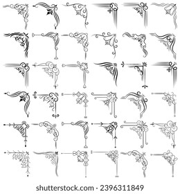 Vector illustration of decorative corner frame set. Set Hand Draw of Corners Different Shapes Flower Decoration Vector Design Doodle Sketch Style for Wedding and Banner. 