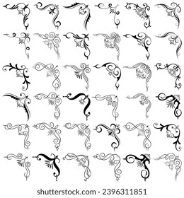 Vector illustration of decorative corner frame set. Set Hand Draw of Corners Different Shapes Flower Decoration Vector Design Doodle Sketch Style for Wedding and Banner. 
