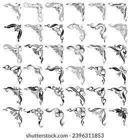 Vector illustration of decorative corner frame set. Set Hand Draw of Corners Different Shapes Flower Decoration Vector Design Doodle Sketch Style for Wedding and Banner. 