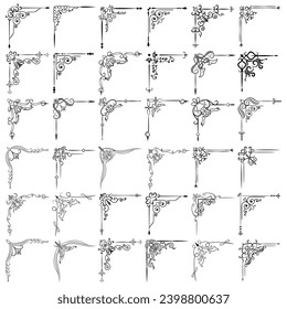 Vector illustration of decorative corner frame set. Hand Draw of Corners Different Shapes Flower Decoration Vector Design Doodle Sketch Style for Wedding and Banner. 