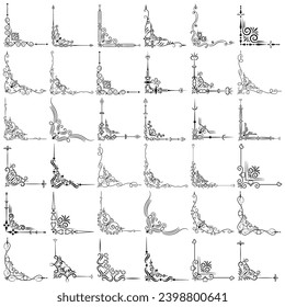 Vector illustration of decorative corner frame set. Hand Draw of Corners Different Shapes Flower Decoration Vector Design Doodle Sketch Style for Wedding and Banner. 