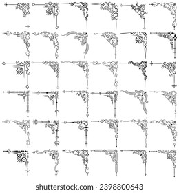 Vector illustration of decorative corner frame set. Hand Draw of Corners Different Shapes Flower Decoration Vector Design Doodle Sketch Style for Wedding and Banner. 