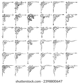Vector illustration of decorative corner frame set. Hand Draw of Corners Different Shapes Flower Decoration Vector Design Doodle Sketch Style for Wedding and Banner. 