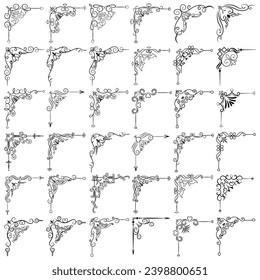 Vector illustration of decorative corner frame set. Hand Draw of Corners Different Shapes Flower Decoration Vector Design Doodle Sketch Style for Wedding and Banner. 