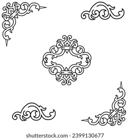 Ilustración vectorial del conjunto de cuadros decorativos de esquina. Dibujo manual de esquinas diferentes formas Decoración de flores Diseño de dibujos de dibujos para bodas y pancartas. 