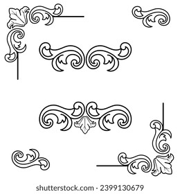 Vector illustration of decorative corner frame set. Hand Draw of Corners Different Shapes Flower Decoration Vector Design Doodle Sketch Style for Wedding and Banner. 