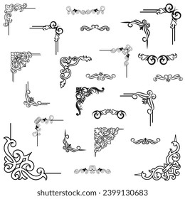 Vector illustration of decorative corner frame set. Hand Draw of Corners Different Shapes Flower Decoration Vector Design Doodle Sketch Style for Wedding and Banner. 