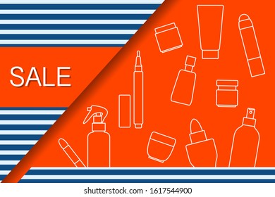 Vector illustration Decorative cosmetics, makeup. Sale template Shop now Shopping background Big sale offer Price reduction advert Purchase Discount Advertising Design for banner, poster or print