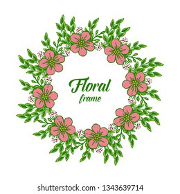 Vector illustration decorative crowd green leafy flower frame hand drawn