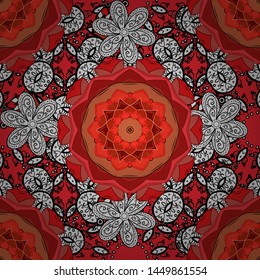 Vector illustration. Decorative design element filigree calligraphy. Retro pattern antique style acanthus. Vintage baroque mandala ornament on black, white and red colors.