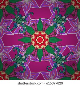 Vector illustration. Decorative design element filigree calligraphy. Retro pattern antique style acanthus. Vintage baroque mandala ornament on colorful background.