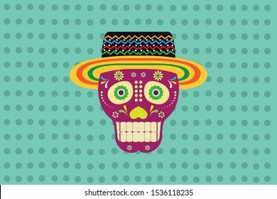 Vector illustration of decorative design skull with space for texts day of the dead Mexico festival celebration event