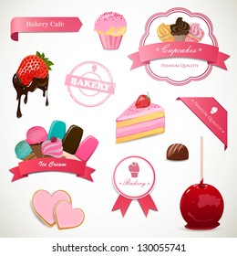 Vector Illustration of Decorative Dessert Labels and Elements