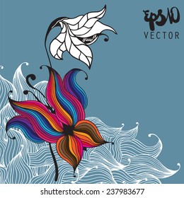 Vector illustration of decorative drawn flower and butterfly