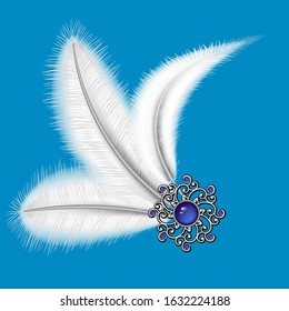 Vector illustration of a decorative element of white fluffy feather decoration vintage