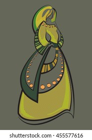 Vector illustration of decorative female images in fashion design. Imitation of traditional graphic materials. Slavic mythology character