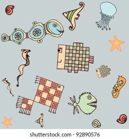 Vector illustration, decorative fish, pattern concept.
