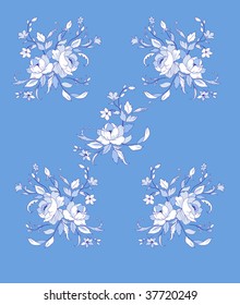 Vector Illustration of Decorative floral elements with big beautiful flowers