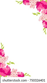Vector illustration decorative floral frame with pink peony flower  invitation card, background design template