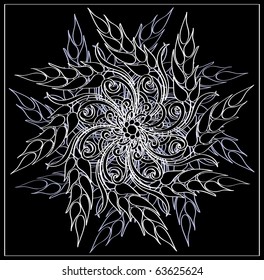 vector illustration with decorative floral round lace pattern, black and white graphics