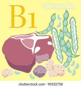 vector illustration with decorative  food and vegetables which  contain useful for peoples health vitamin B 1