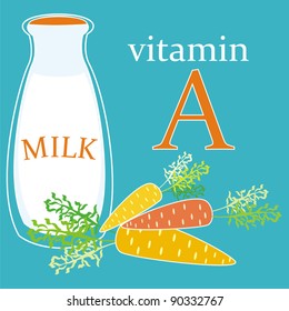 vector illustration with decorative  food and vegetables which  contain useful for peoples health vitamin A