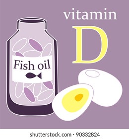 vector illustration with decorative  food and vegetables which  contain useful for peoples health vitamin D