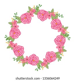 Vector illustration decorative frame flower pink with card hand drawn
