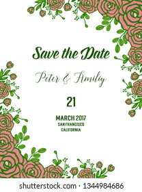 Vector illustration decorative frame leaf flower with card save the date hand drawn