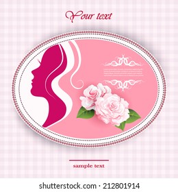 vector illustration of a decorative frame with a silhouette of the girl and flowers