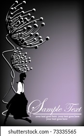 vector illustration of a decorative frame with a silhouette of the girl and flowers