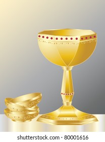vector illustration of a decorative golden chalice and bowls in eps 10 format