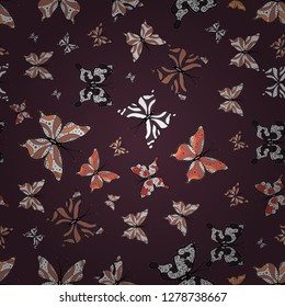 Vector illustration. Decorative hand drawn butterflies. Picture on white, brown and pink colors. Fashion nice fabric design.
